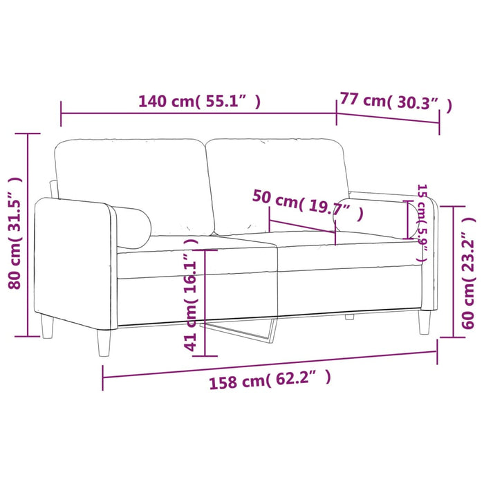 Canapea cu 2 locuri cu pernuțe, albastru, 140 cm, catifea - WALTI WALTI