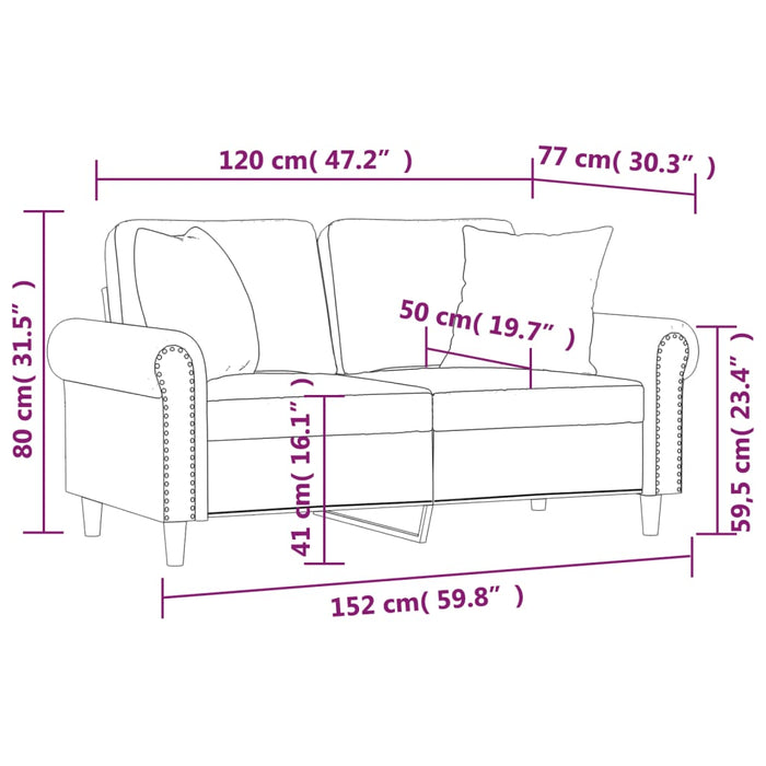 Canapea cu 2 locuri cu pernuțe, gri, 120 cm, piele ecologică - WALTI WALTI