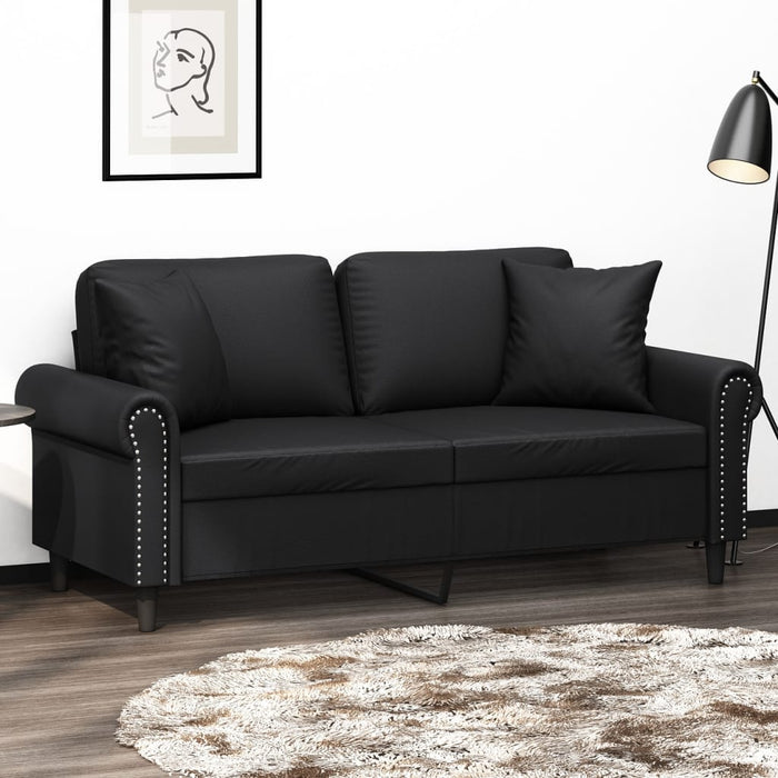 Canapea cu 2 locuri cu pernuțe, negru, 140 cm, piele ecologică - WALTI WALTI