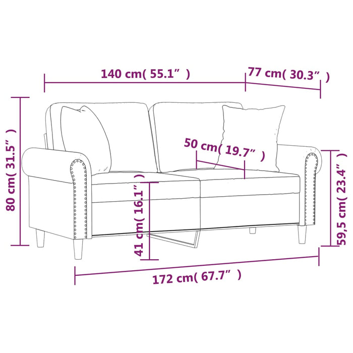 Canapea cu 2 locuri cu pernuțe, gri, 140 cm, piele ecologică WALTI