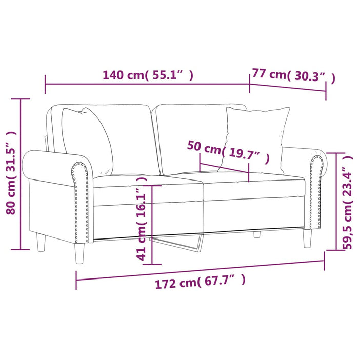 Canapea cu 2 locuri cu pernuțe, roșu vin, 140 cm, catifea - WALTI WALTI