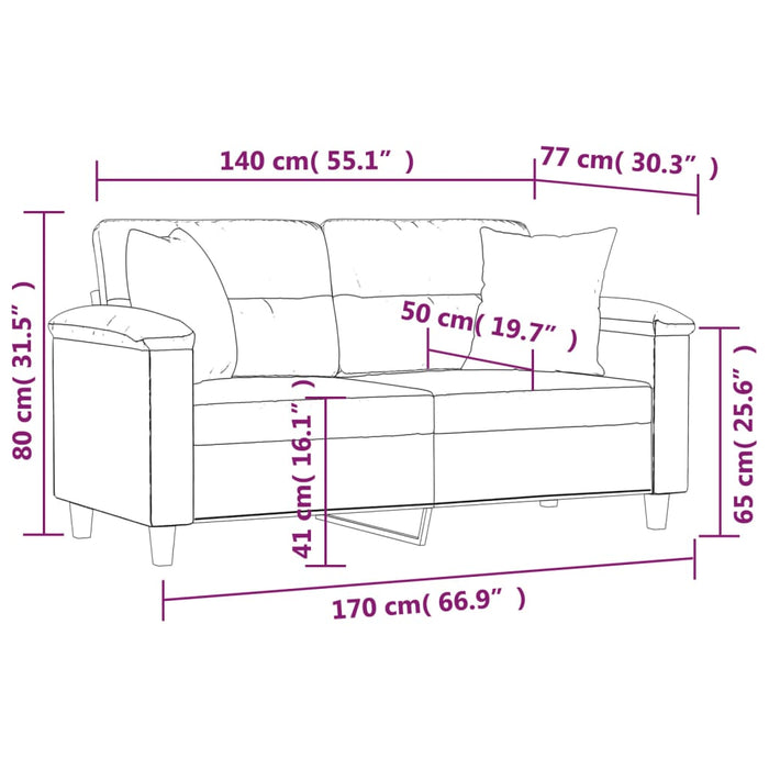 Canapea cu 2 locuri, cu perne, gri, 140 cm, microfibră - WALTI WALTI