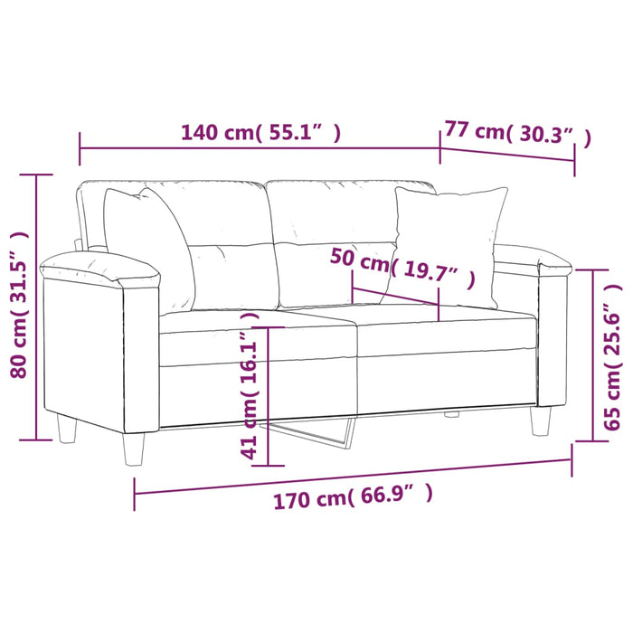 Canapea cu 2 locuri cu pernuțe, gri, 140 cm, piele ecologică - WALTI WALTI