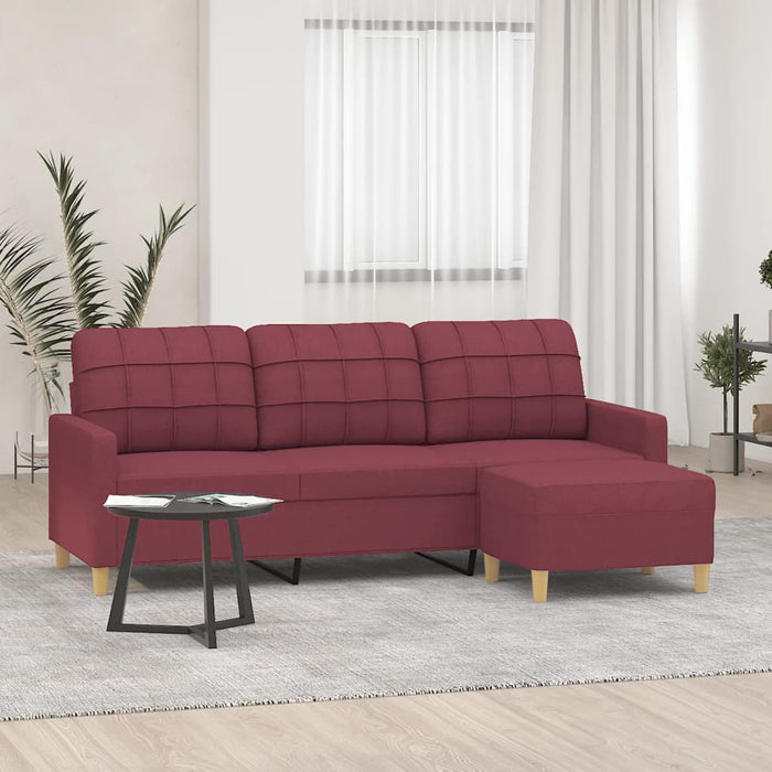 Canapea cu 3 locuri și taburet, roșu vin, 180 cm, textil - WALTI WALTI