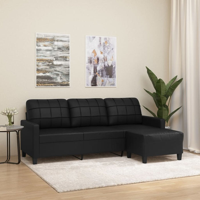 Canapea cu 3 locuri și taburet, negru, 180 cm, piele ecologică - WALTI WALTI