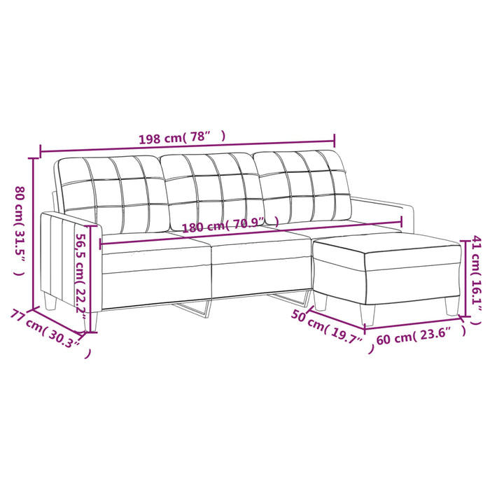Canapea cu 3 locuri și taburet, crem, 180 cm, piele ecologică - WALTI WALTI