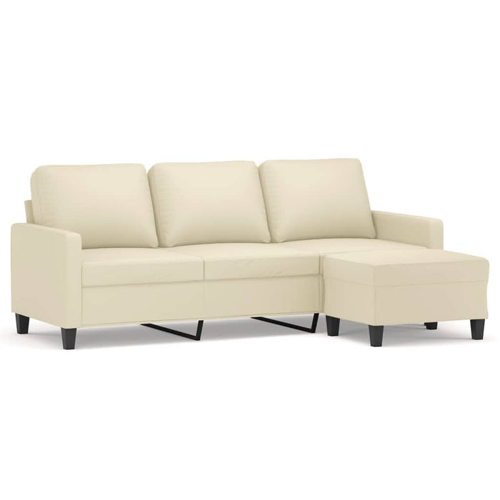Canapea cu 3 locuri și taburet, crem, 180 cm, piele ecologică - WALTI WALTI