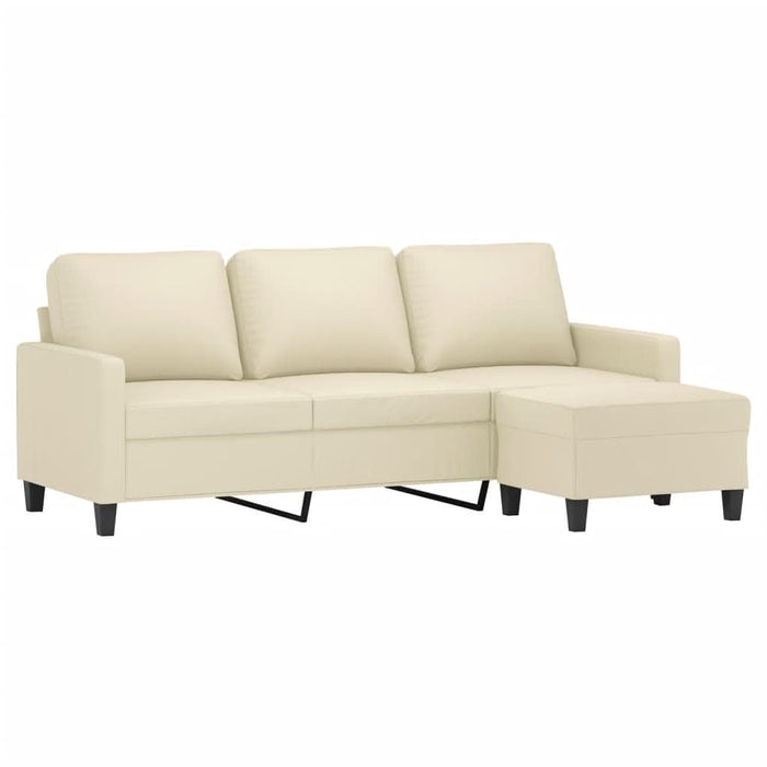 Canapea cu 3 locuri și taburet, crem, 180 cm, piele ecologică - WALTI WALTI