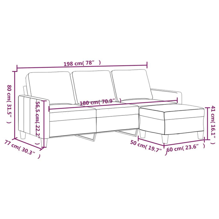 Canapea cu 3 locuri și taburet, crem, 180 cm, piele ecologică - WALTI WALTI