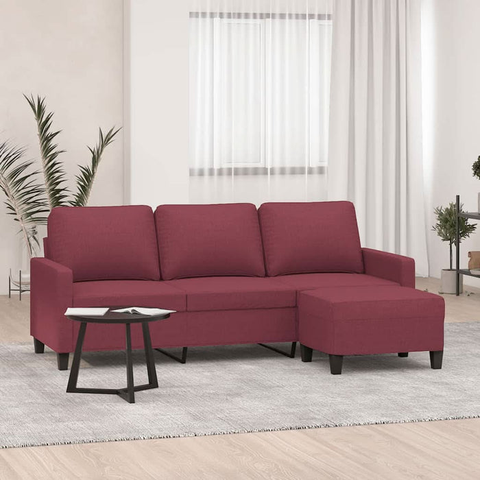 Canapea cu 3 locuri și taburet, roșu vin, 180 cm, textil - WALTI WALTI
