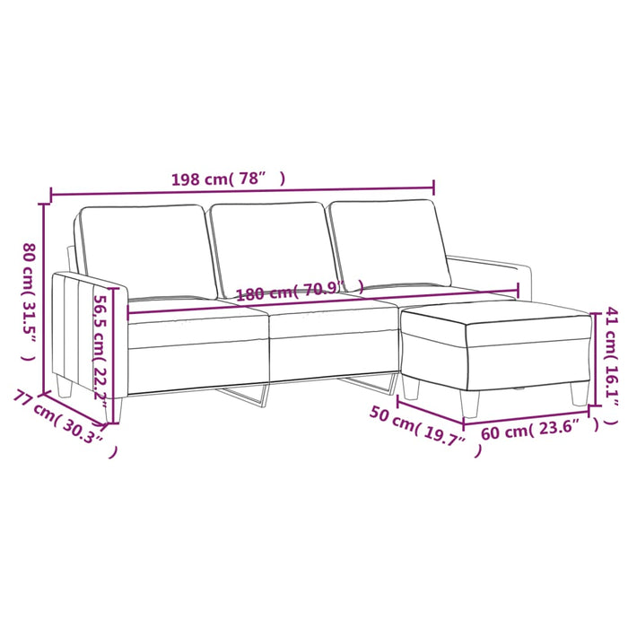 Canapea cu 3 locuri și taburet, taupe, 180 cm, material textil - WALTI WALTI