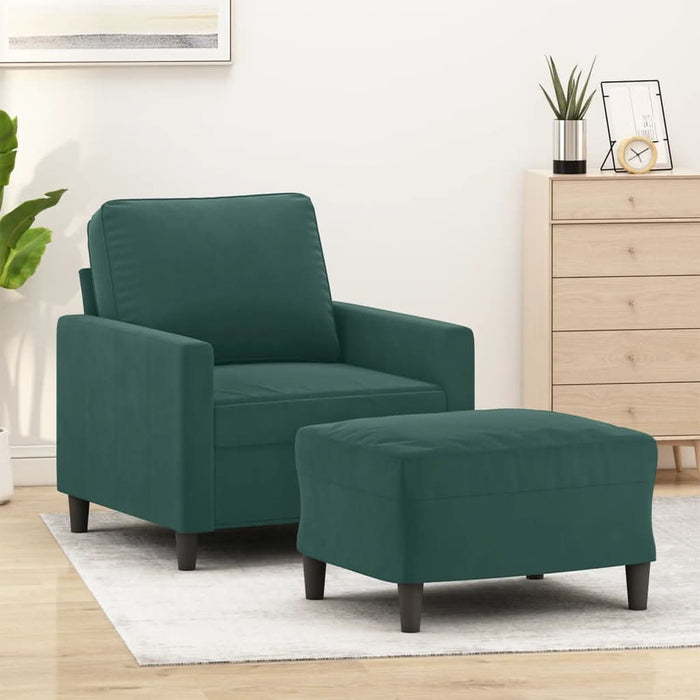 Fotoliu canapea cu taburet, verde închis, 60 cm, catifea - WALTI WALTI