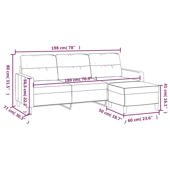 Canapea cu 3 locuri cu taburet, maro, 180 cm, material textil - WALTI WALTI