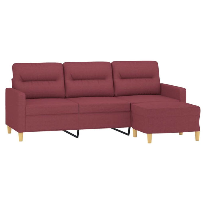 Canapea cu 3 locuri și taburet, roșu vin, 180 cm, textil - WALTI WALTI
