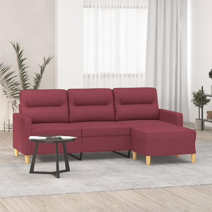 Canapea cu 3 locuri și taburet, roșu vin, 180 cm, textil - WALTI WALTI