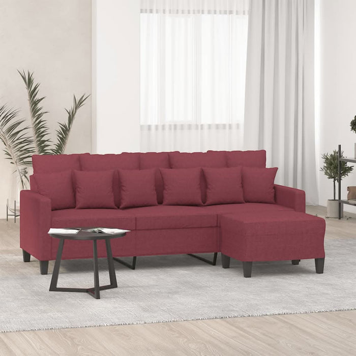 Canapea cu 3 locuri și taburet, roșu vin, 180 cm, textil - WALTI WALTI