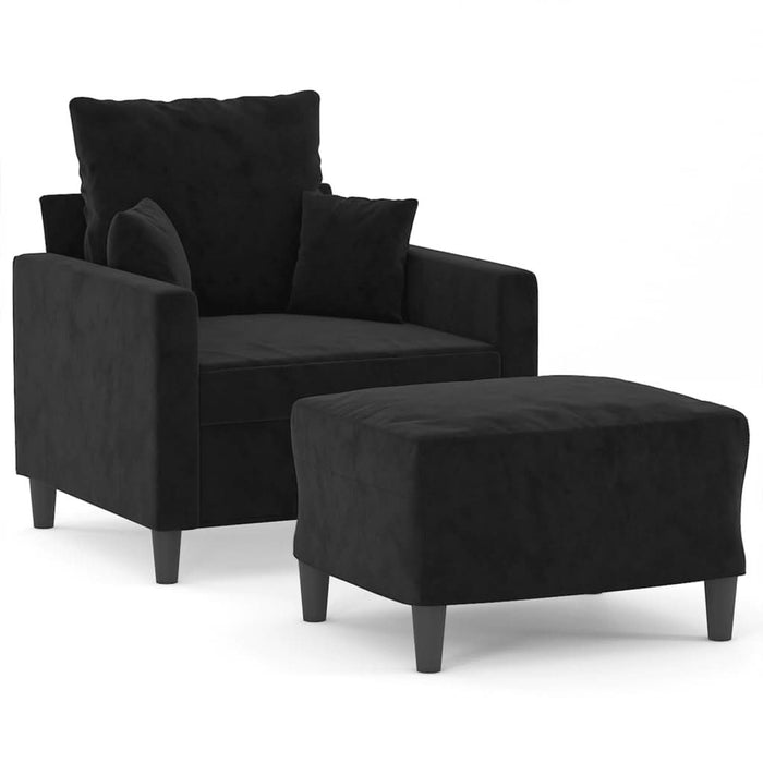 Fotoliu canapea cu taburet, negru, 60 cm, catifea - WALTI WALTI