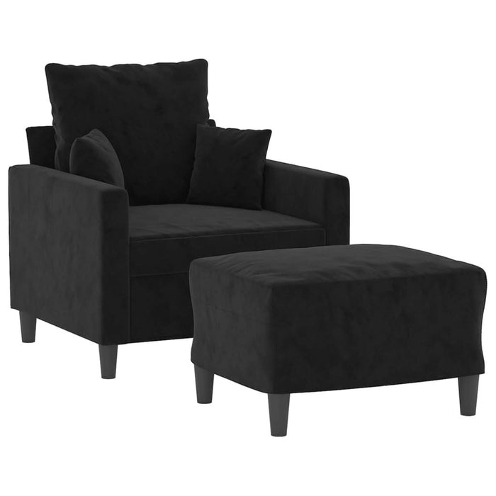 Fotoliu canapea cu taburet, negru, 60 cm, catifea - WALTI WALTI