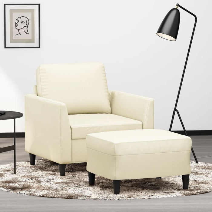 Fotoliu canapea cu taburet, crem, 60 cm, piele ecologică - WALTI WALTI