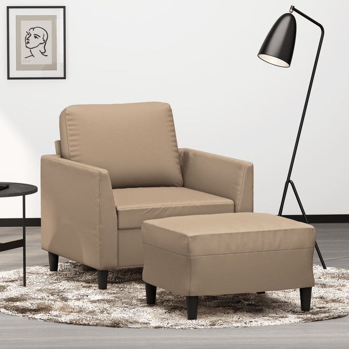 Fotoliu canapea cu taburet, cappuccino, 60 cm, piele ecologică - WALTI WALTI