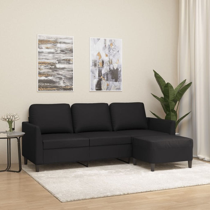 Canapea cu 3 locuri și taburet, negru, 180 cm, piele ecologică - WALTI WALTI