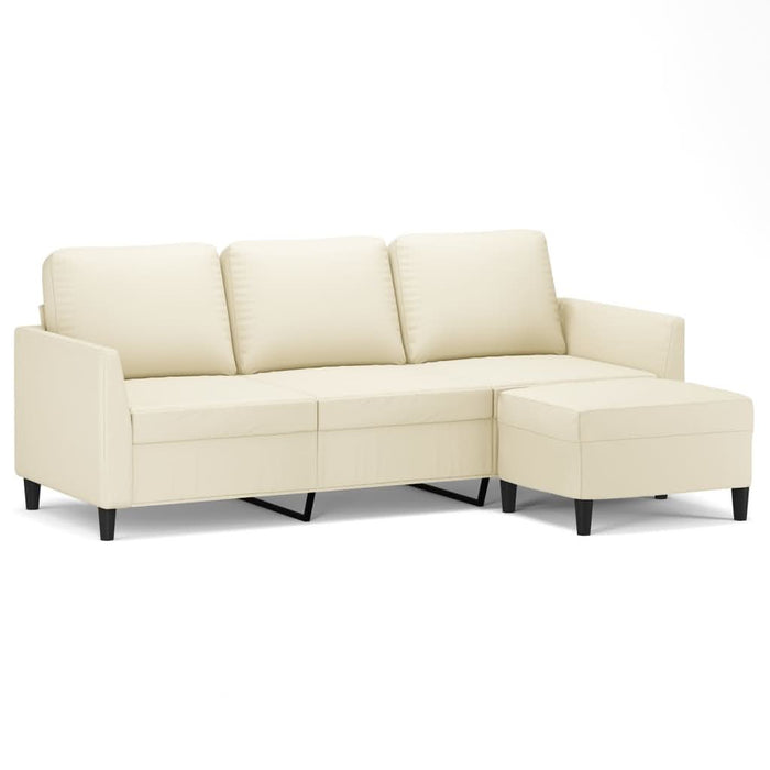 Canapea cu 3 locuri și taburet, crem, 180 cm, piele ecologică - WALTI WALTI