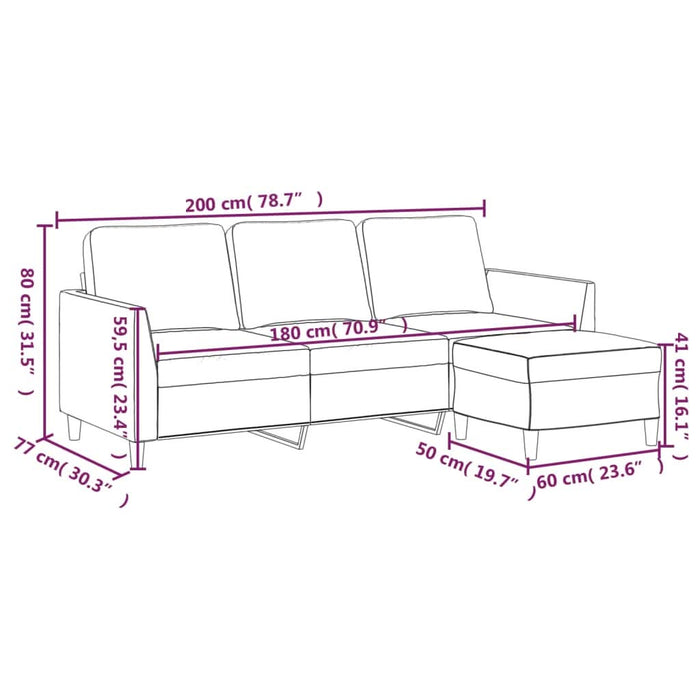 Canapea cu 3 locuri și taburet, crem, 180 cm, piele ecologică - WALTI WALTI
