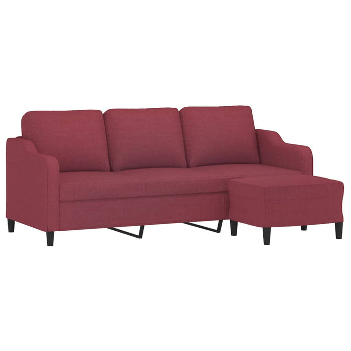 Canapea cu 3 locuri și taburet, roșu vin, 180 cm, textil WALTI