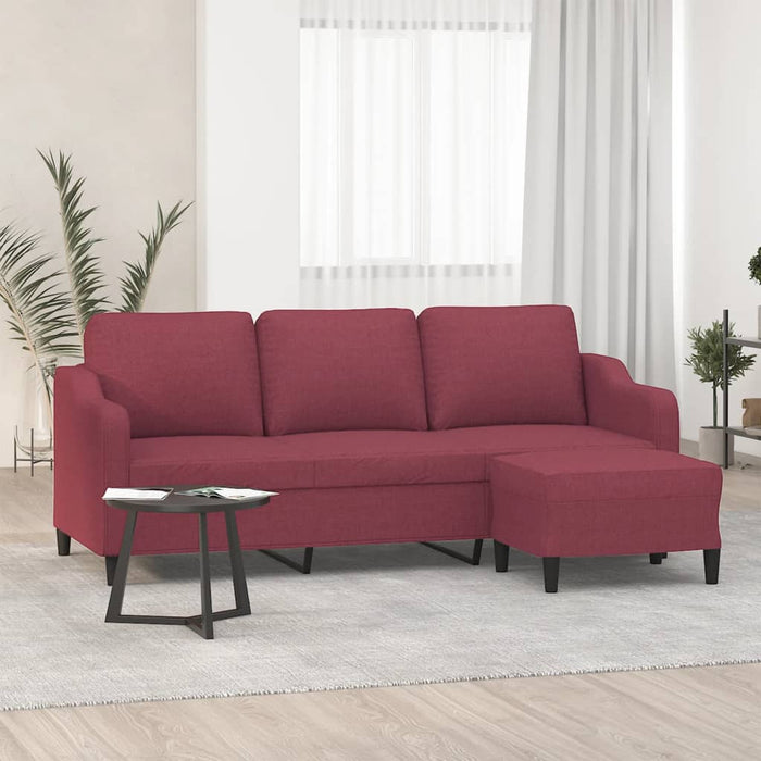 Canapea cu 3 locuri și taburet, roșu vin, 180 cm, textil WALTI