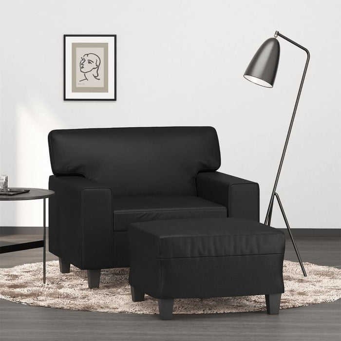 Fotoliu canapea cu taburet, negru, 60 cm, piele ecologică - WALTI WALTI