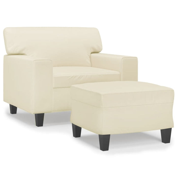 Fotoliu canapea cu taburet, crem, 60 cm, piele ecologică WALTI