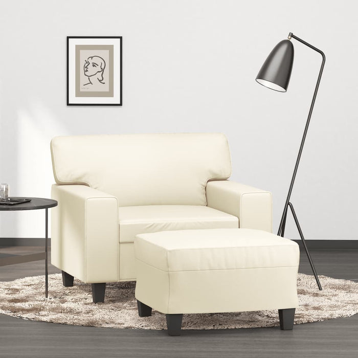 Fotoliu canapea cu taburet, crem, 60 cm, piele ecologică WALTI