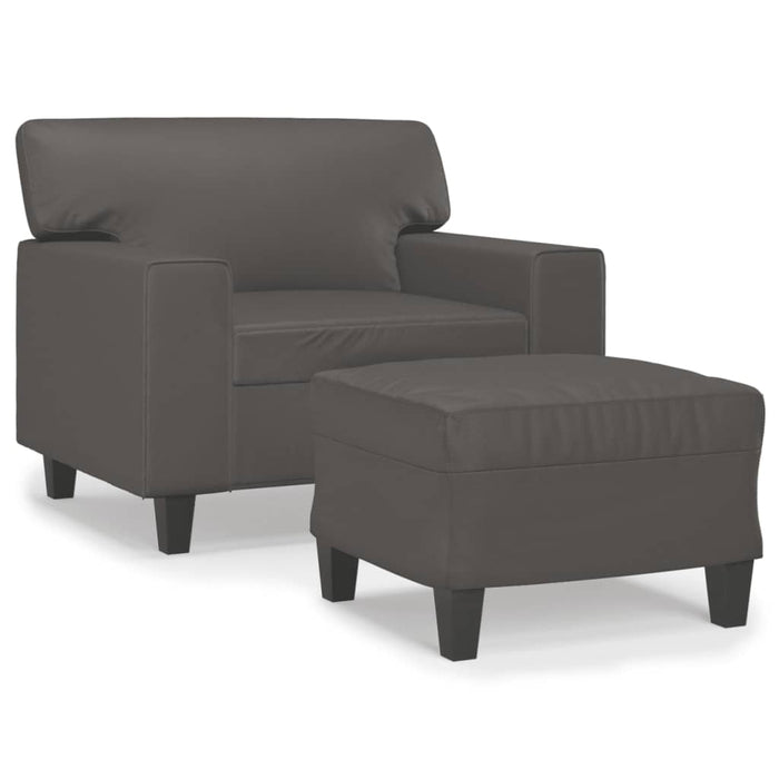 Fotoliu canapea cu taburet, gri, 60 cm, piele ecologică - WALTI WALTI