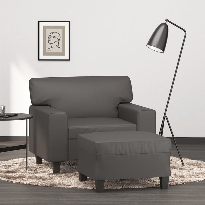 Fotoliu canapea cu taburet, gri, 60 cm, piele ecologică - WALTI WALTI