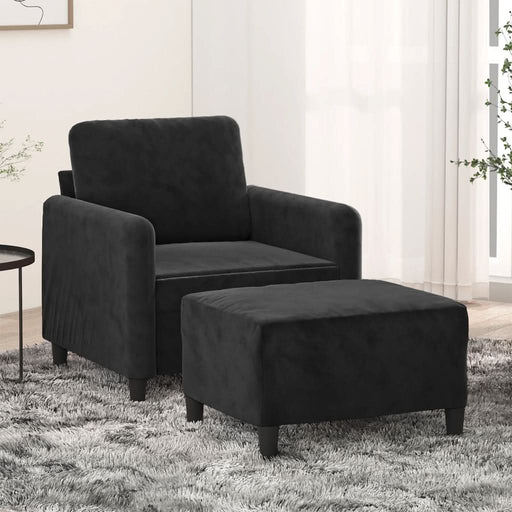 Fotoliu canapea cu taburet, negru, 60 cm, catifea - WALTI WALTI