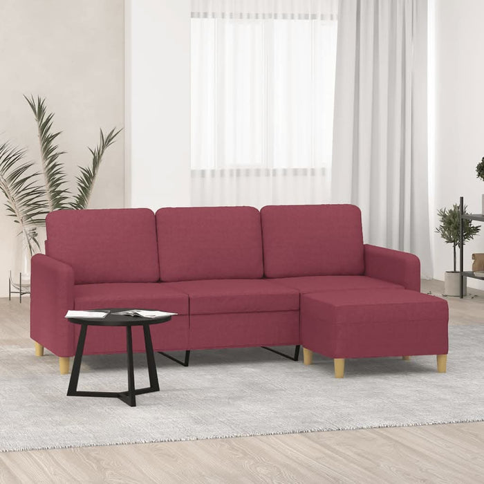 Canapea cu 3 locuri și taburet, roșu vin, 180 cm, textil - WALTI WALTI