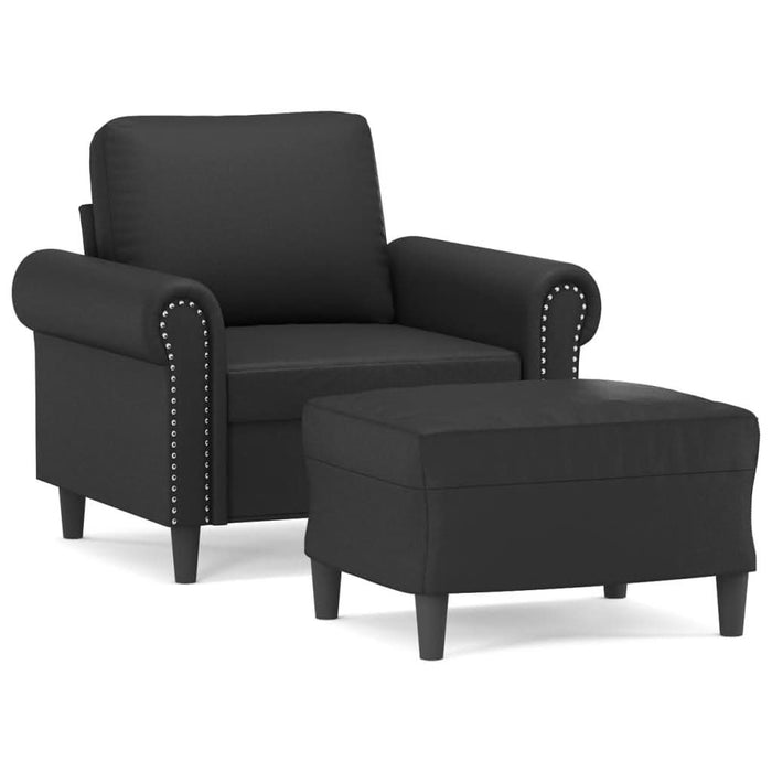 Fotoliu canapea cu taburet, negru, 60 cm, piele ecologică - WALTI WALTI