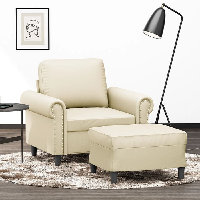 Fotoliu canapea cu taburet, crem, 60 cm, piele ecologică - WALTI WALTI