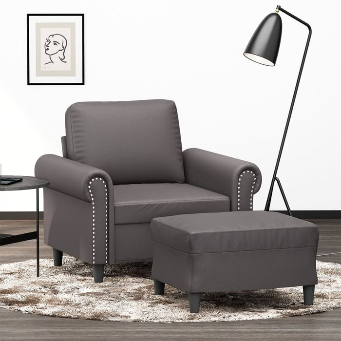 Fotoliu canapea cu taburet, gri, 60 cm, piele ecologică - WALTI WALTI
