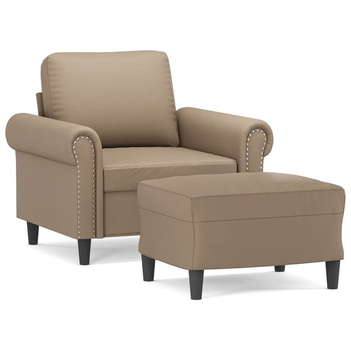 Fotoliu canapea cu taburet, cappuccino, 60 cm, piele ecologică WALTI