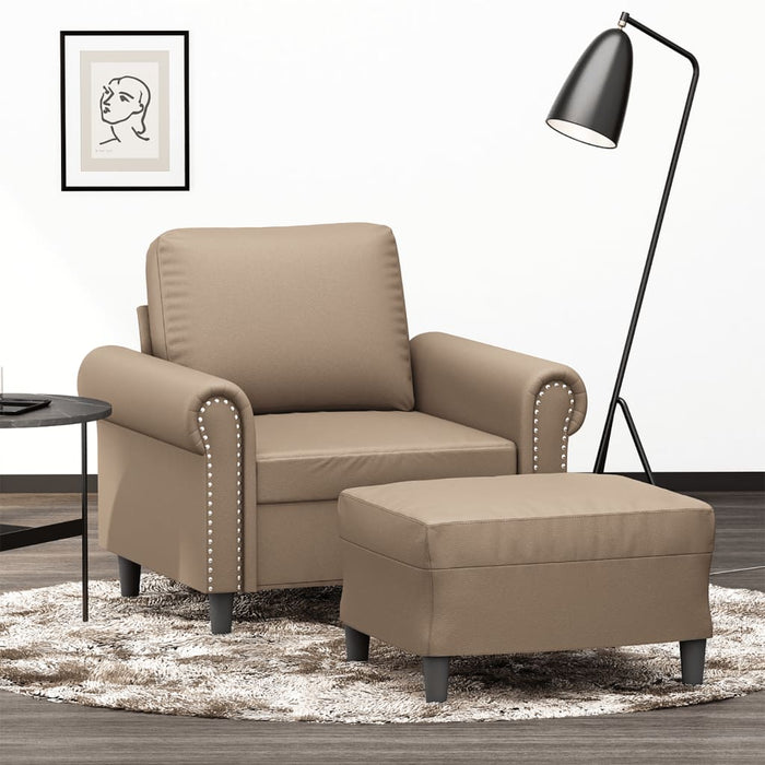 Fotoliu canapea cu taburet, cappuccino, 60 cm, piele ecologică WALTI