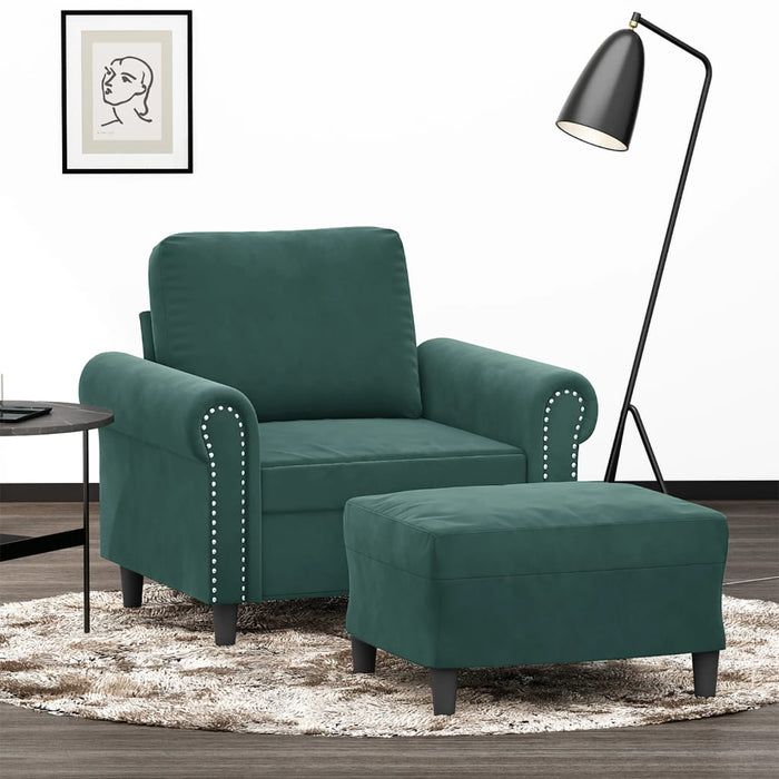 Fotoliu canapea cu taburet, verde închis, 60 cm, catifea - WALTI WALTI