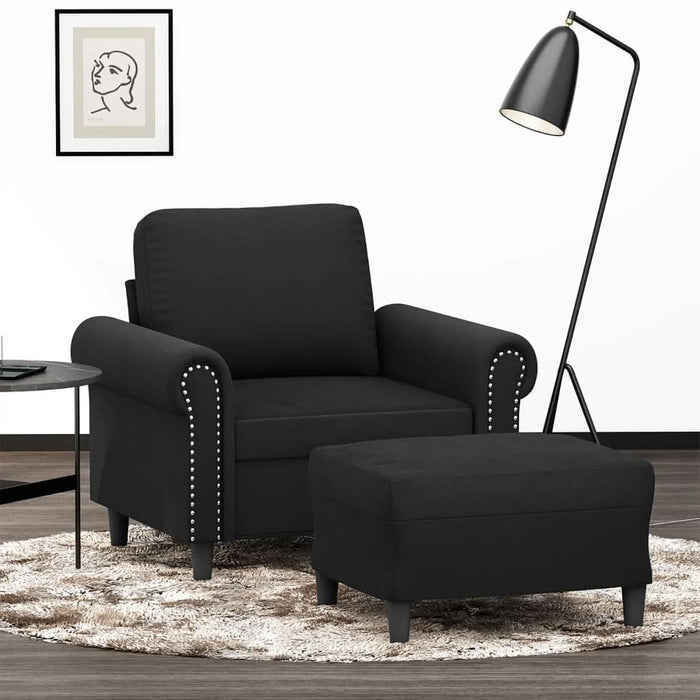 Fotoliu canapea cu taburet, negru, 60 cm, catifea - WALTI WALTI