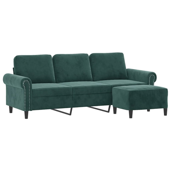 Canapea cu 3 locuri și taburet, verde închis, 180 cm, catifea - WALTI WALTI