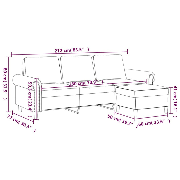 Canapea cu 3 locuri și taburet, albastru, 180 cm, catifea - WALTI WALTI