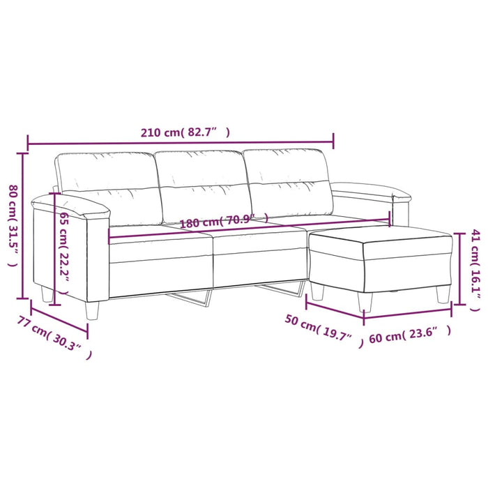 Canapea cu 3 locuri și taburet, gri închis, 180 cm, microfibră - WALTI WALTI