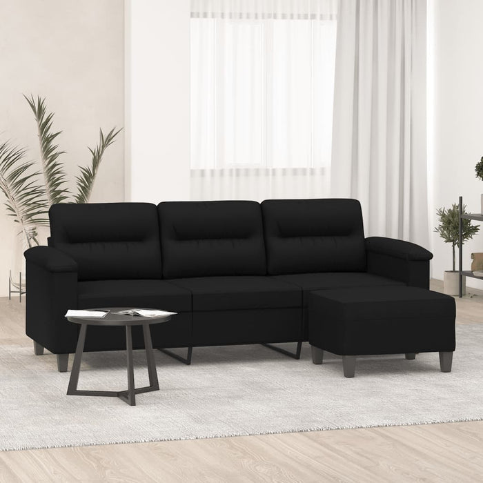 Canapea cu 3 locuri și taburet, negru, 180 cm, microfibră - WALTI WALTI