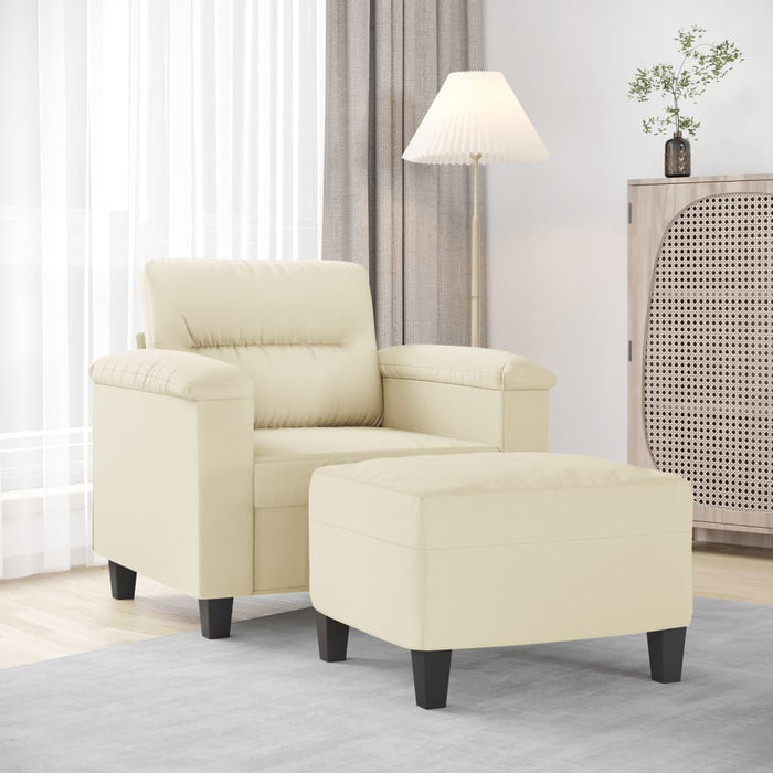Fotoliu canapea cu taburet, crem, 60 cm, piele ecologică - WALTI WALTI