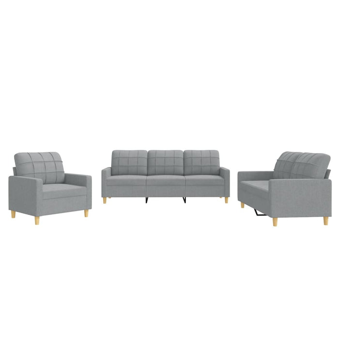 Set de canapele cu perne, 3 piese, gri deschis, textil - WALTI WALTI