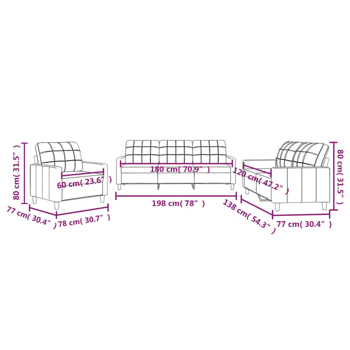 Set de canapele cu perne, 3 piese, maro, textil - WALTI WALTI